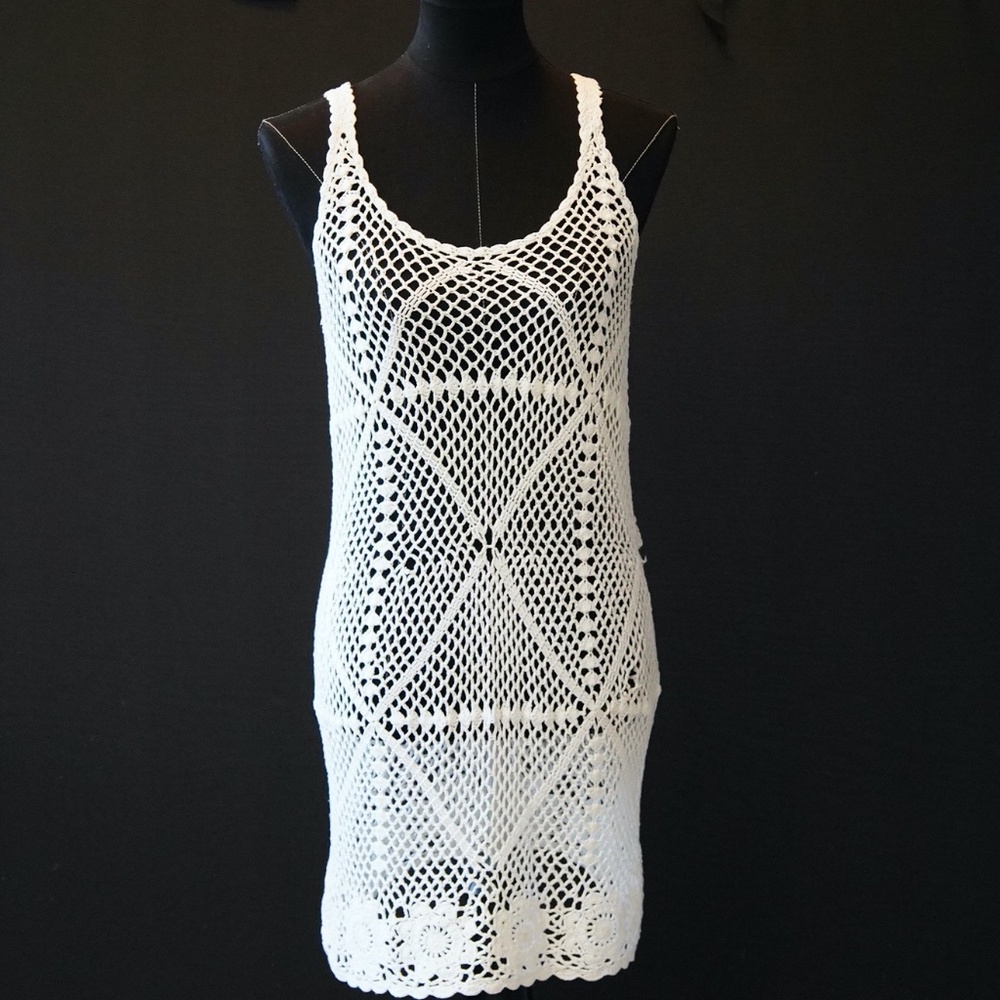 Boho Crochet Swim Coverup - White